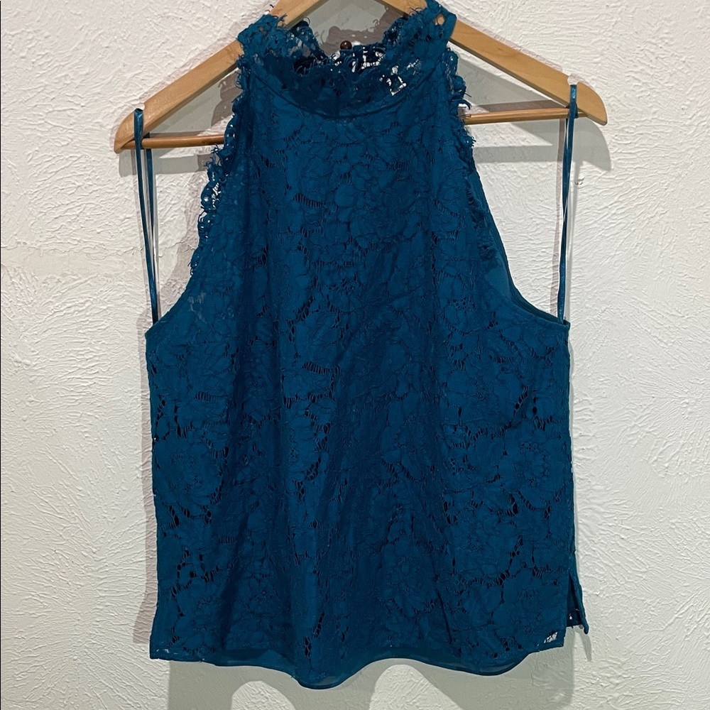 Diane Von Furstenberg Teal Lace Halter Blouse Size Large - Picture 4 of 8